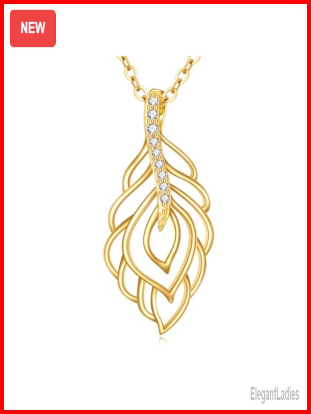 14K Gold Feather Pendant Necklace 16in Adjustable